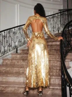 Dresses|Maxi Dresses*Mew Mews Fashion Aadya Long Sleeve Bow Sequin Maxi Dress