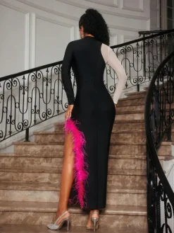Dresses|Midi Dresses*Bandage Aakifah Rhinestone Feather Midi Dress
