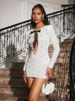 Dresses|Mini Dresses*Mew Mews Fashion Aarnay Rhinestone Bow Pearl Mini Dress