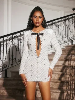 Dresses|Mini Dresses*Mew Mews Fashion Aarnay Rhinestone Bow Pearl Mini Dress