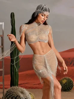 Embellishment*Embellishment Abdiel Crystal Chain Skirt Set In Silver