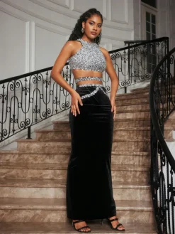 Sets & Co-ords*Mew Mews Fashion Abequa Rhinestone Velvet Skirt Set