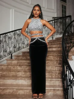 Sets & Co-ords*Mew Mews Fashion Abequa Rhinestone Velvet Skirt Set