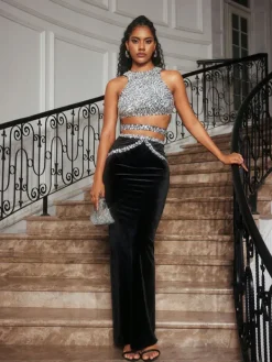 Sets & Co-ords*Mew Mews Fashion Abequa Rhinestone Velvet Skirt Set