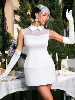 Dresses|Mini Dresses*Mew Mews Fashion Éabha Folded Collar Pearl Satin Mini Dress