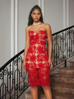 Dresses|Midi Dresses*Mew Mews Fashion Achsa Strapless Flower Embroidered Midi Dress