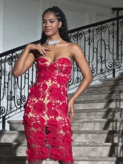 Dresses|Midi Dresses*Mew Mews Fashion Achsa Strapless Flower Embroidered Midi Dress