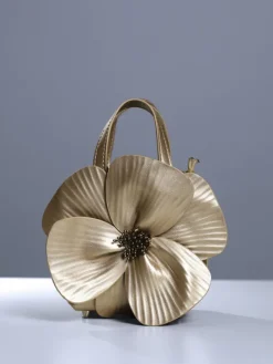 Bags*Mew Mews Fashion Acsah Leather Flower Bag In Gold