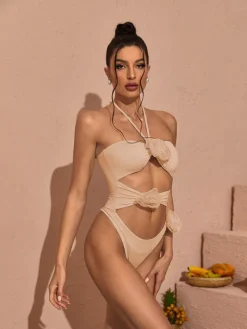 Bikini Sets*Mew Mews Fashion Addy Halterneck Cutout Embellished Swimsuit In Pink