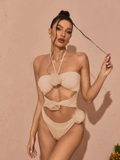 Bikini Sets*Mew Mews Fashion Addy Halterneck Cutout Embellished Swimsuit In Pink