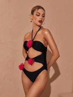 Bikini Sets*Mew Mews Fashion Addy Halterneck Cutout Embellished Swimsuit In Black