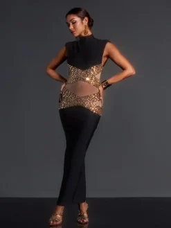 Dresses|Maxi Dresses*Bandage Adena High Neck Rhinestone Maxi Dress