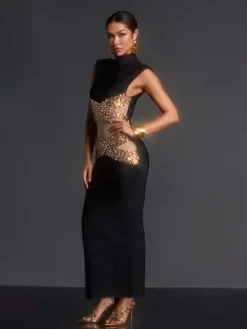 Dresses|Maxi Dresses*Bandage Adena High Neck Rhinestone Maxi Dress