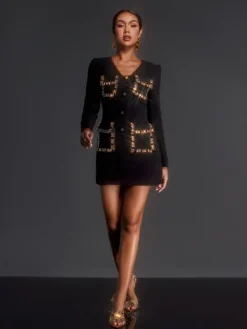 Dresses|Mini Dresses*Mew Mews Fashion Adeola Long Sleeve Rhinestone Mini Dress