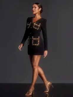 Dresses|Mini Dresses*Mew Mews Fashion Adeola Long Sleeve Rhinestone Mini Dress