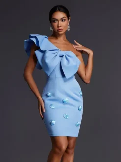 Dresses|Mini Dresses*Mew Mews Fashion Adhra One Shoulder Bow Flower Mini Dress