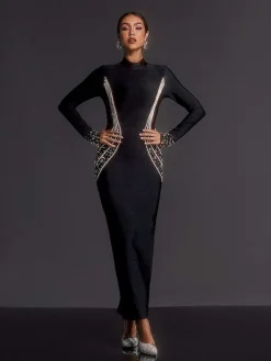 Dresses|Maxi Dresses*Bandage Adica Long Sleeve Rhinestone Maxi Dress