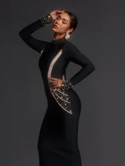 Dresses|Maxi Dresses*Bandage Adica Long Sleeve Rhinestone Maxi Dress