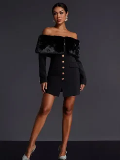 Dresses|Mini Dresses*Mew Mews Fashion Aditi Faux Fur Button Mini Dress