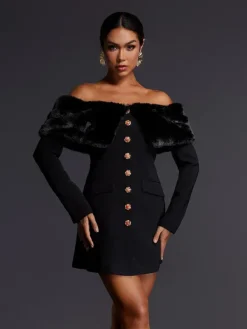 Dresses|Mini Dresses*Mew Mews Fashion Aditi Faux Fur Button Mini Dress