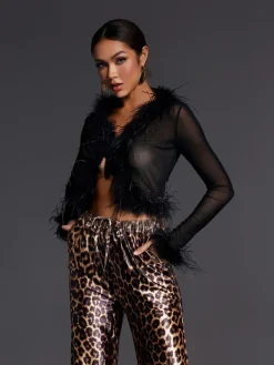 Tops*Mew Mews Fashion Adjoa Long Sleeve Feather Mesh Top