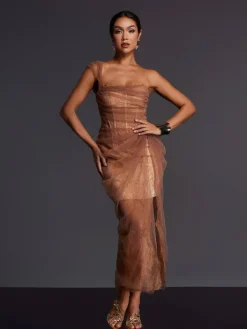 Mini Dresses|Dresses*Mew Mews Fashion Adler One Shoulder Lace Mesh Midi Dress