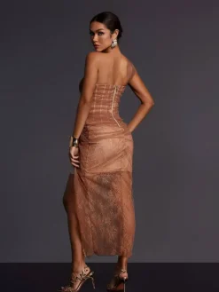 Mini Dresses|Dresses*Mew Mews Fashion Adler One Shoulder Lace Mesh Midi Dress