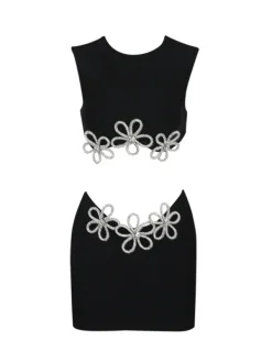 Sets & Co-ords*Bandage Adrien Floral Crystal Crop Skirt Set