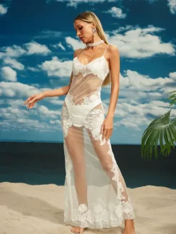 Dresses|Maxi Dresses*Mew Mews Fashion Aerith Lace Mesh Maxi Dress In White