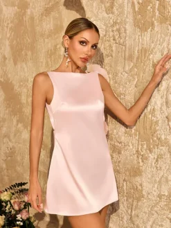 Mini Dresses|Dresses*Mew Mews Aevorix Backless Flower Satin Mini Dress In Pink