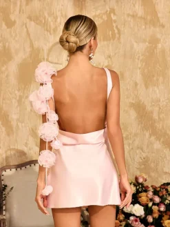 Mini Dresses|Dresses*Mew Mews Aevorix Backless Flower Satin Mini Dress In Pink