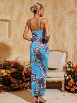 Dresses|Midi Dresses*Mew Mews Fashion Aevryn Spaghetti Leopard Midi Dress In Blue