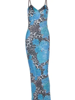 Dresses|Midi Dresses*Mew Mews Fashion Aevryn Spaghetti Leopard Midi Dress In Blue