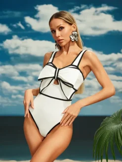 One Piece|Swimwear*Mew Mews Fashion Afanen Bow One Piece Swimsuit In White