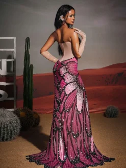 Embellishment|Dresses*Embellishment Aidan Butterfly Rhinestone Split Maxi Dress