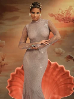 Dresses|Maxi Dresses*Mew Mews Fashion Aingeal Long Sleeve Crystal Maxi Dress