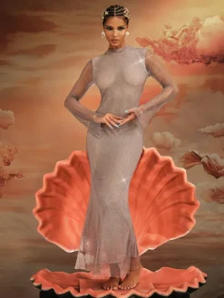 Dresses|Maxi Dresses*Mew Mews Fashion Aingeal Long Sleeve Crystal Maxi Dress