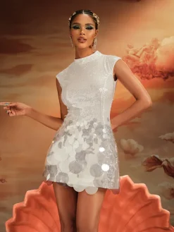Dresses|Mini Dresses*Mew Mews Fashion Aintza Sleeveless Round Sequin Mini Dress
