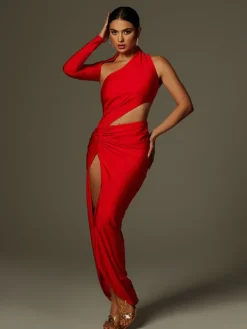 Maxi Dresses|Dresses*Mew Mews Fashion Aislyn One Shoulder Cutout Split Maxi Dress