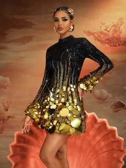 Dresses|Mini Dresses*Mew Mews Fashion Aistulf Long Sleeve Round Sequin Mini Dress