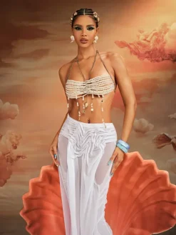 Beaded Wear|Tops*Mew Mews Fashion O/S Aither Fringe Pearl Beaded Bralette