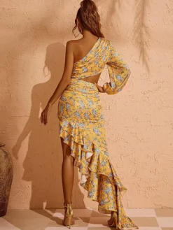 Dresses|Maxi Dresses*Mew Mews Fashion Aiyana One Shoulder Floral Maxi Dress In Yellow