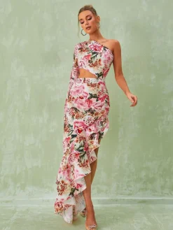 Dresses|Maxi Dresses*Mew Mews Fashion Aiyana One Shoulder Floral Maxi Dress In Pink
