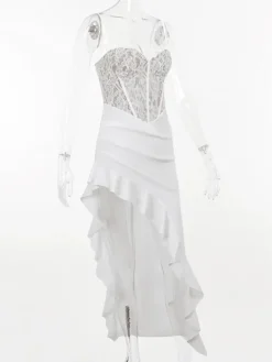 Dresses|Midi Dresses*Mew Mews Fashion Aizen Lace Asymmetric Ruffle Midi Dress