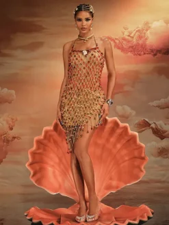 Beaded Wear|Dresses*Mew Mews Fashion O/S Akay Gemstone Beaded Fringe Dress