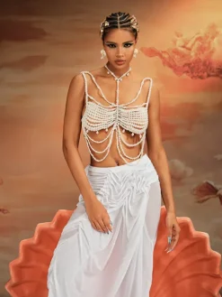 Tops*Mew Mews Fashion O/S Akbar Pearl Fringe Bralette