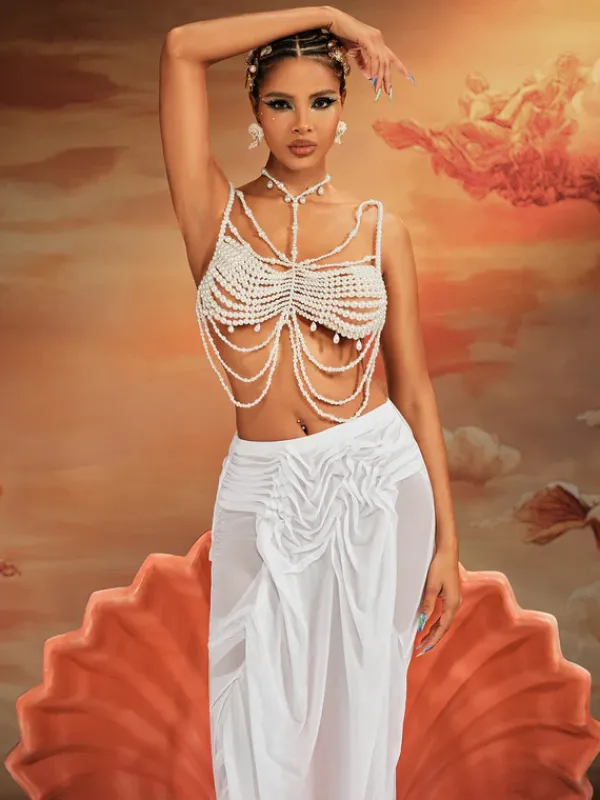 Tops*Mew Mews Fashion O/S Akbar Pearl Fringe Bralette