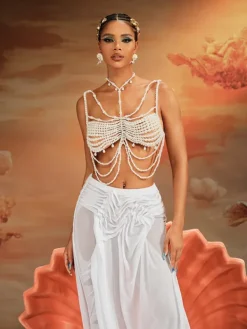 Tops*Mew Mews Fashion O/S Akbar Pearl Fringe Bralette