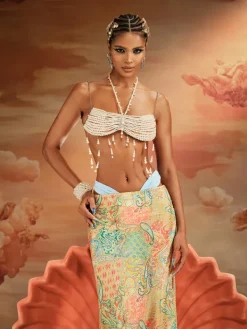 Beaded Wear|Tops*Mew Mews Fashion O/S Akilina Pearl Beaded Fringe Bralette