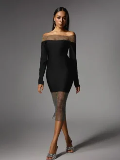 Dresses|Midi Dresses*Bandage Akuna Off Shoulder Crystal Midi Dress